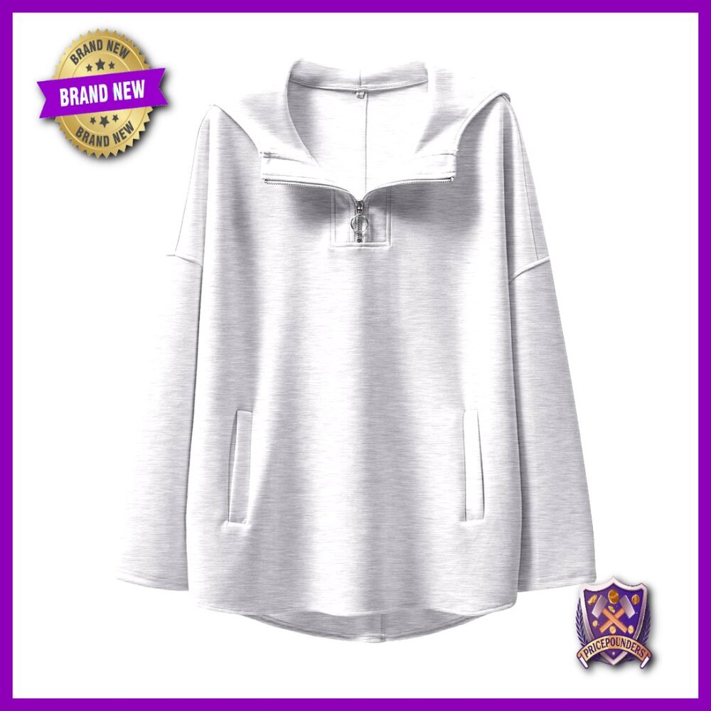 Oversized Quarter Zip Hoodie Sweatshirt Tunic Top Women's Pullover